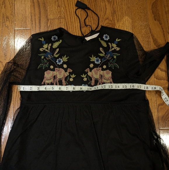ZARA Plumetis Floral Camel Embroidered Black Mesh Mini Dress size M - Picture 8 of 12